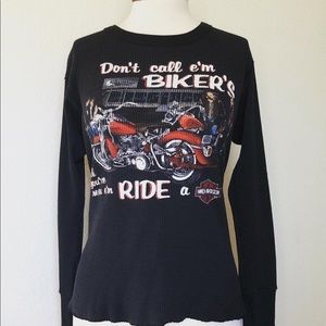 Vintage Harley Davidson black graphic long sleeve thermal 90s Bikers Only 1990s